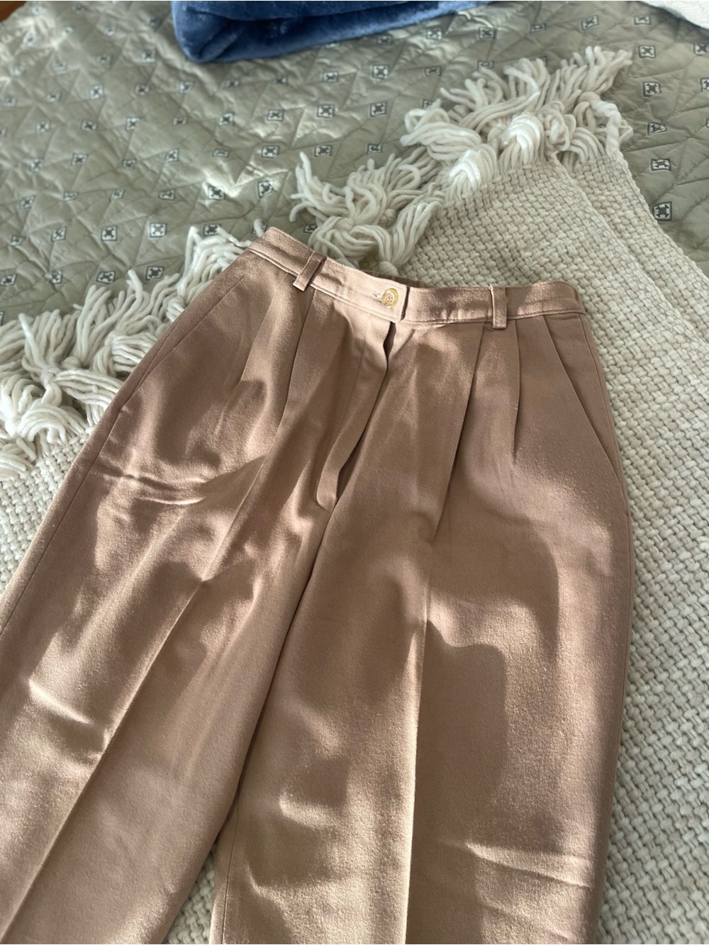 Pendleton High-Rise Camel Pleated Wool Trousers - Picture 2 of 9